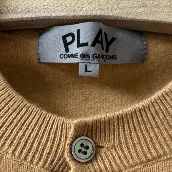 Comme des Garcons PLAY Tan Cashmere Cardigan Sweater Size L